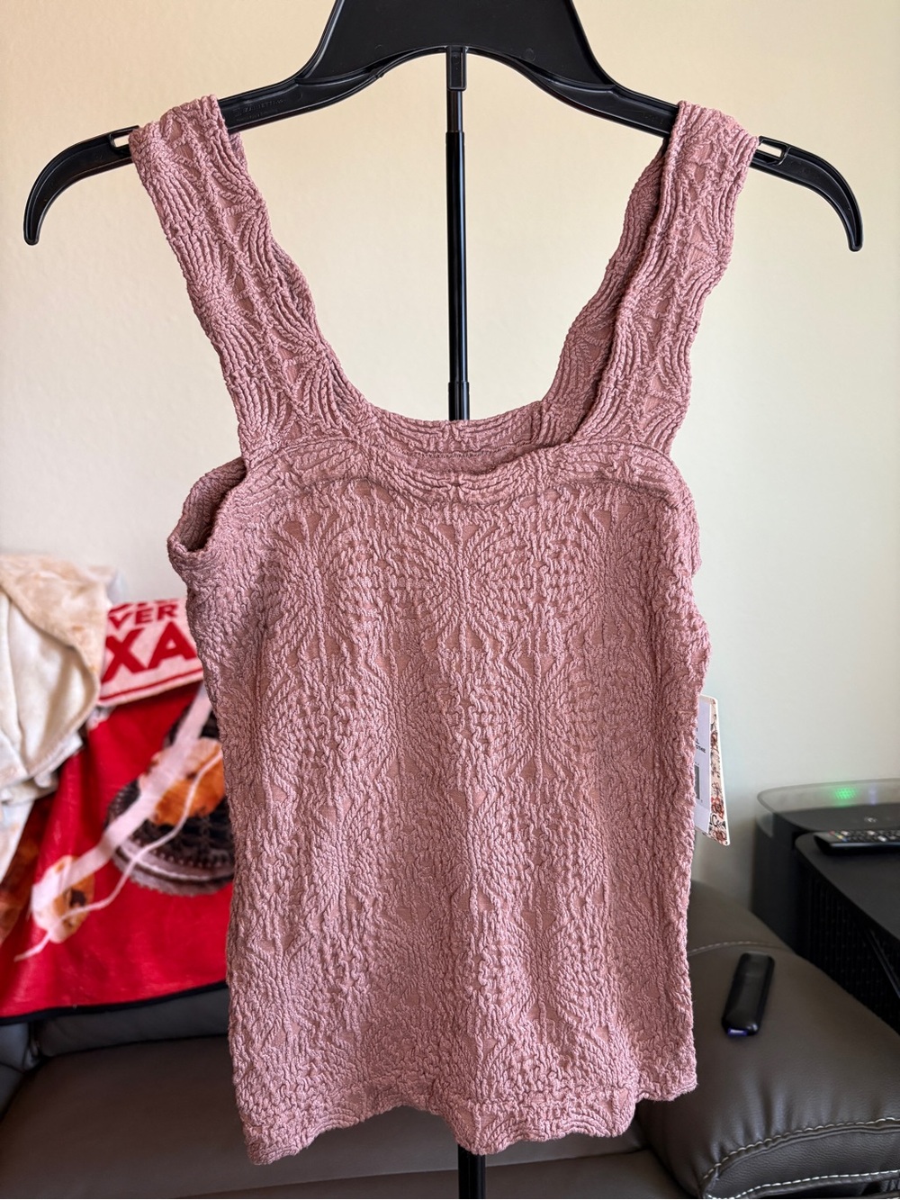 Textured Sleeveless Cami Top - Mauve Pink/Brown